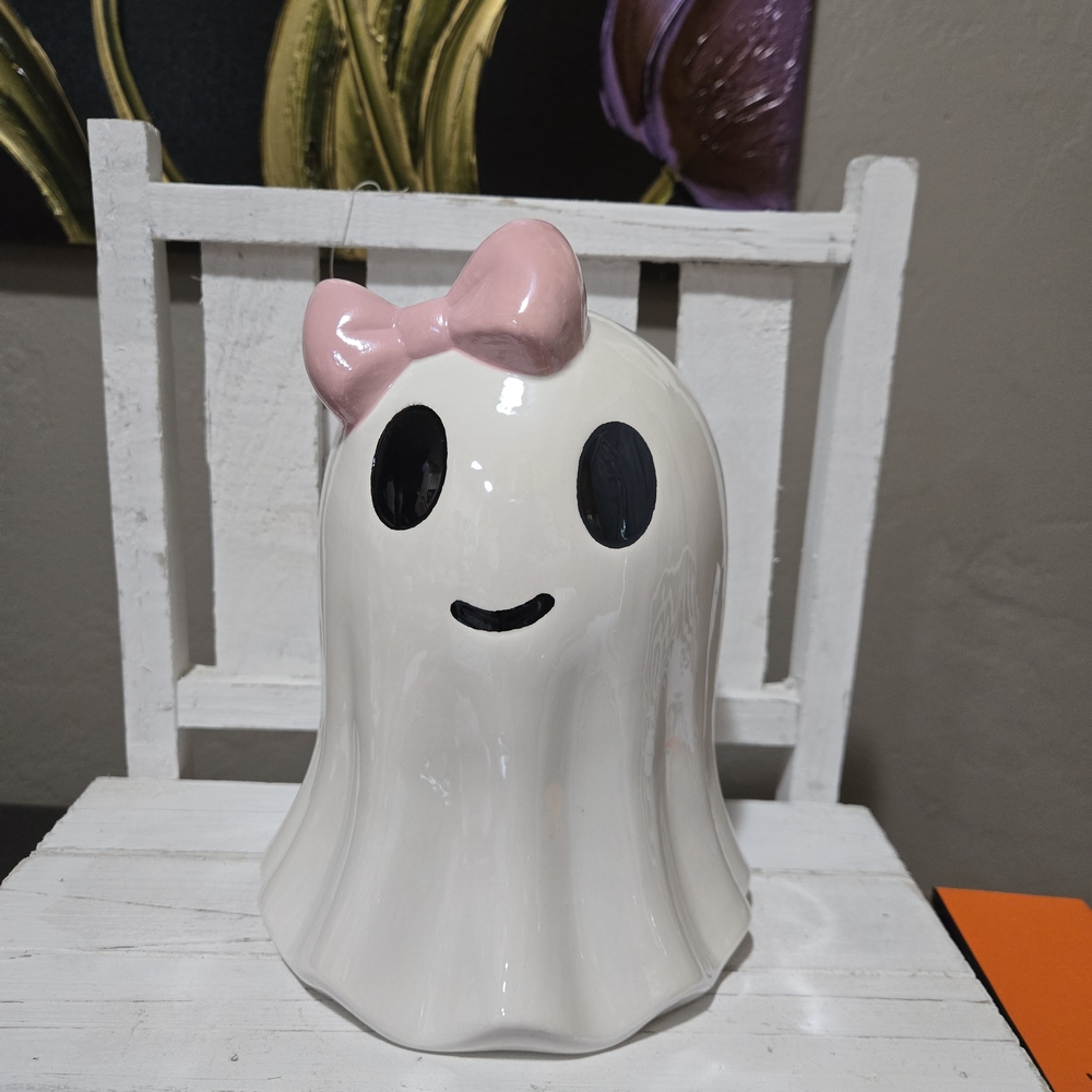 Pink Bow Ghost Ceramic Girl Ghost